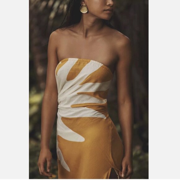 Brand New by Anthropologie Celandine Strapless Cutout Linen Blend Dress - Picture 3 of 8